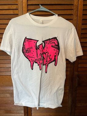 Men's White Graphic Tee with Pink Drip Logo